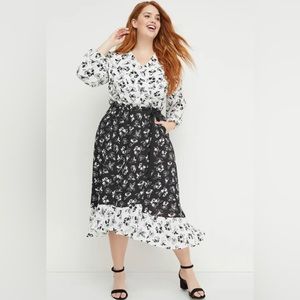 Beauticurve X Lane Bryant Black and white floral wrap dress